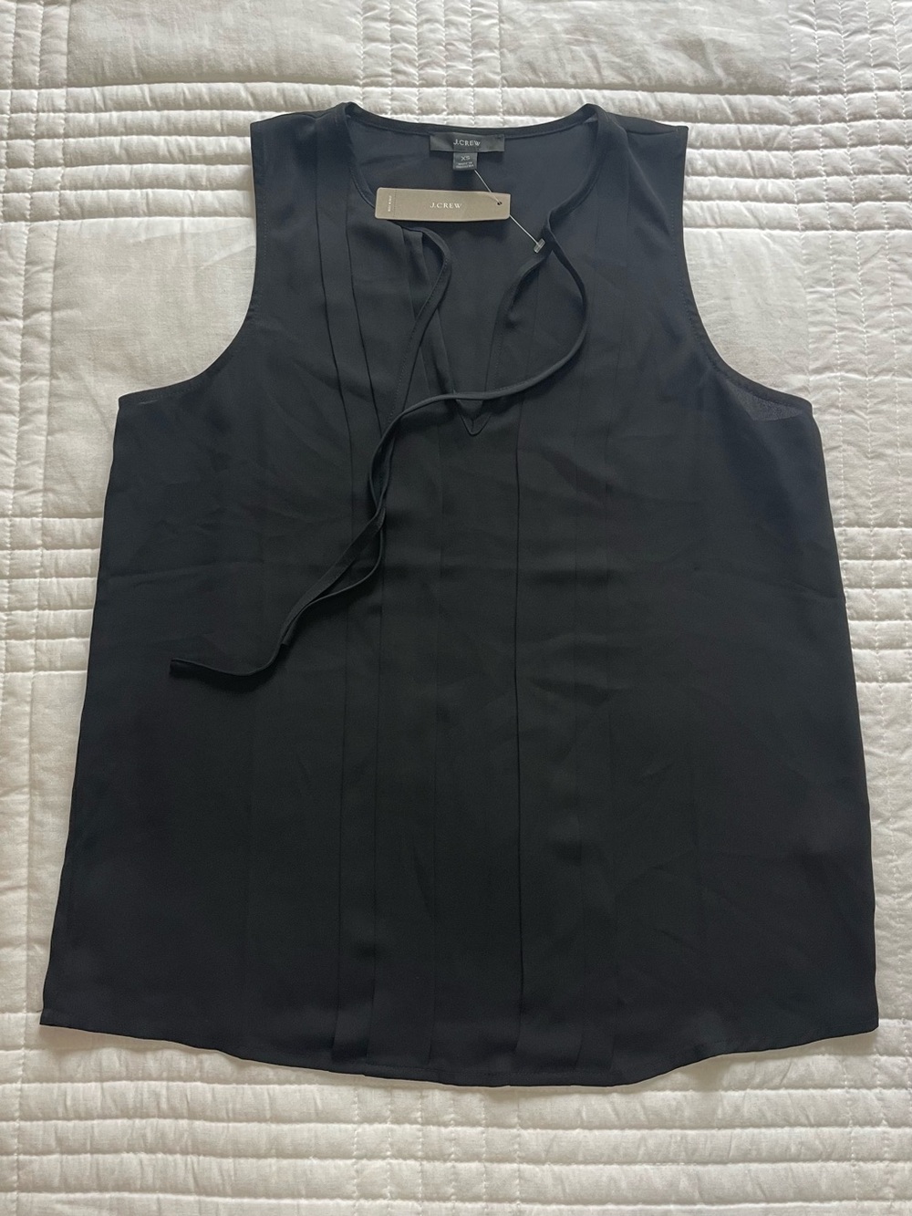 J. Crew Black Sleeveless Tie-Neck Sheer Blouse